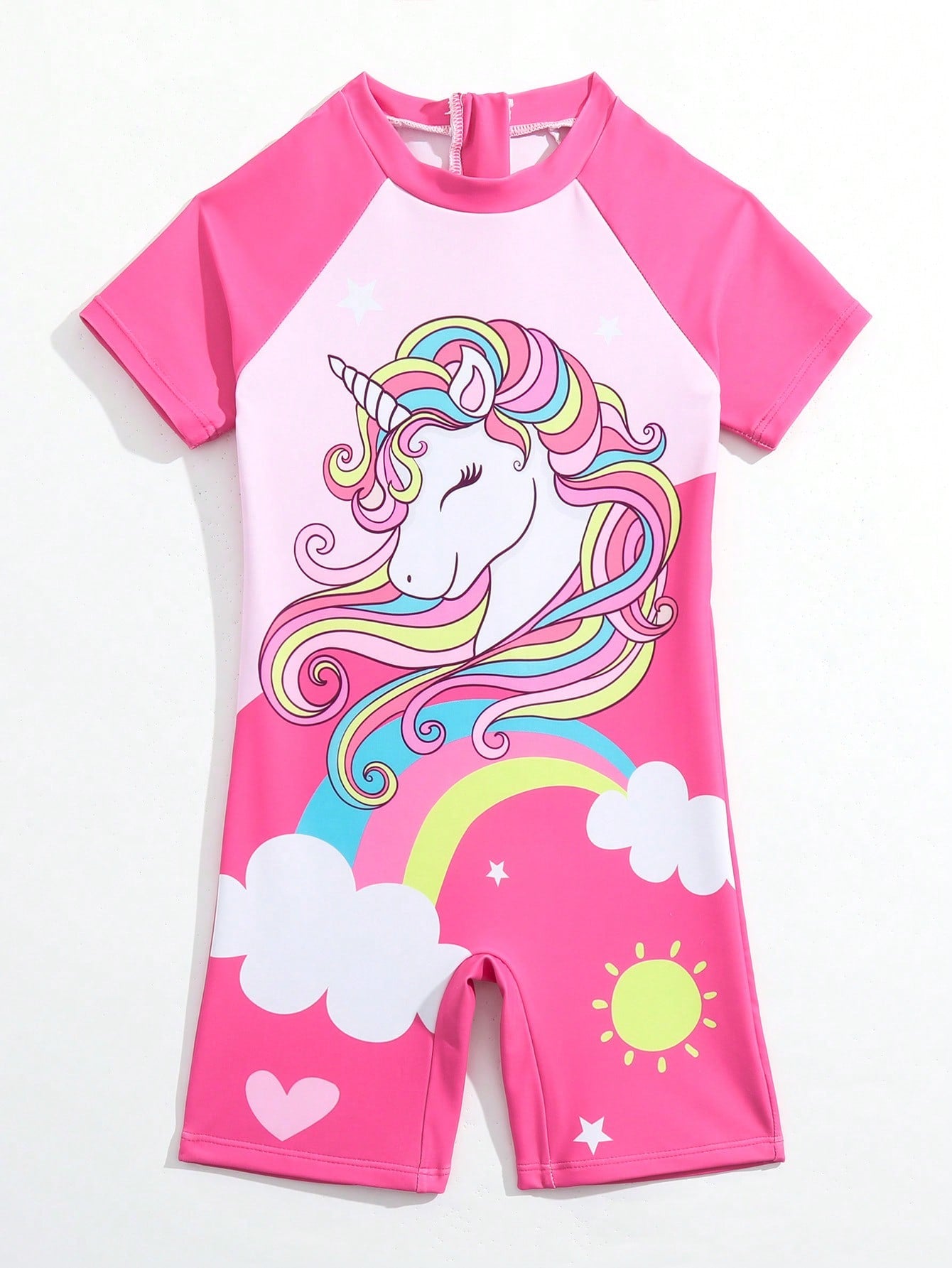 Young Girl Unicorn Print Zipper Back One Piece Swimsuit