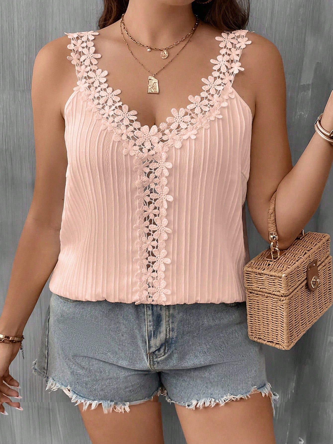 LUNE Plus Guipure Lace Panel Cami Top