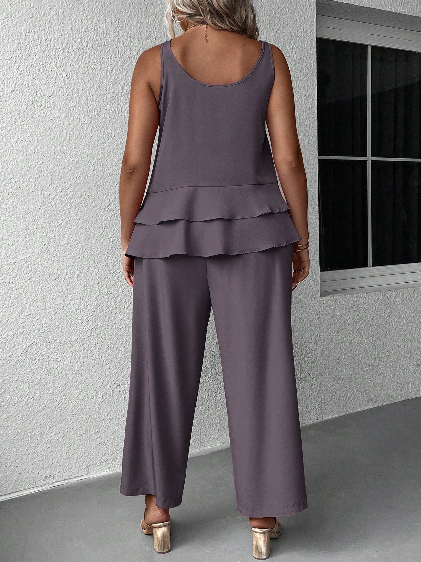 EMERY ROSE Summer Plus Solid Tank Top & Wide Leg Pants