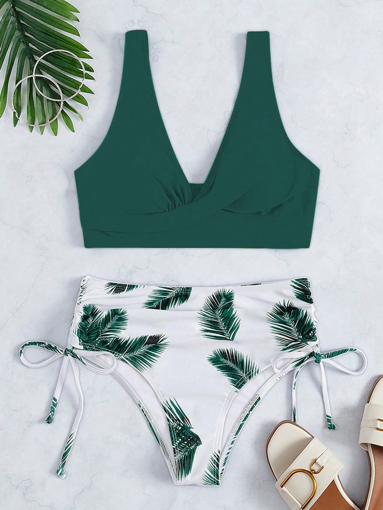 Swim Summer Beach Tropical Print Tie Side Bikini Set