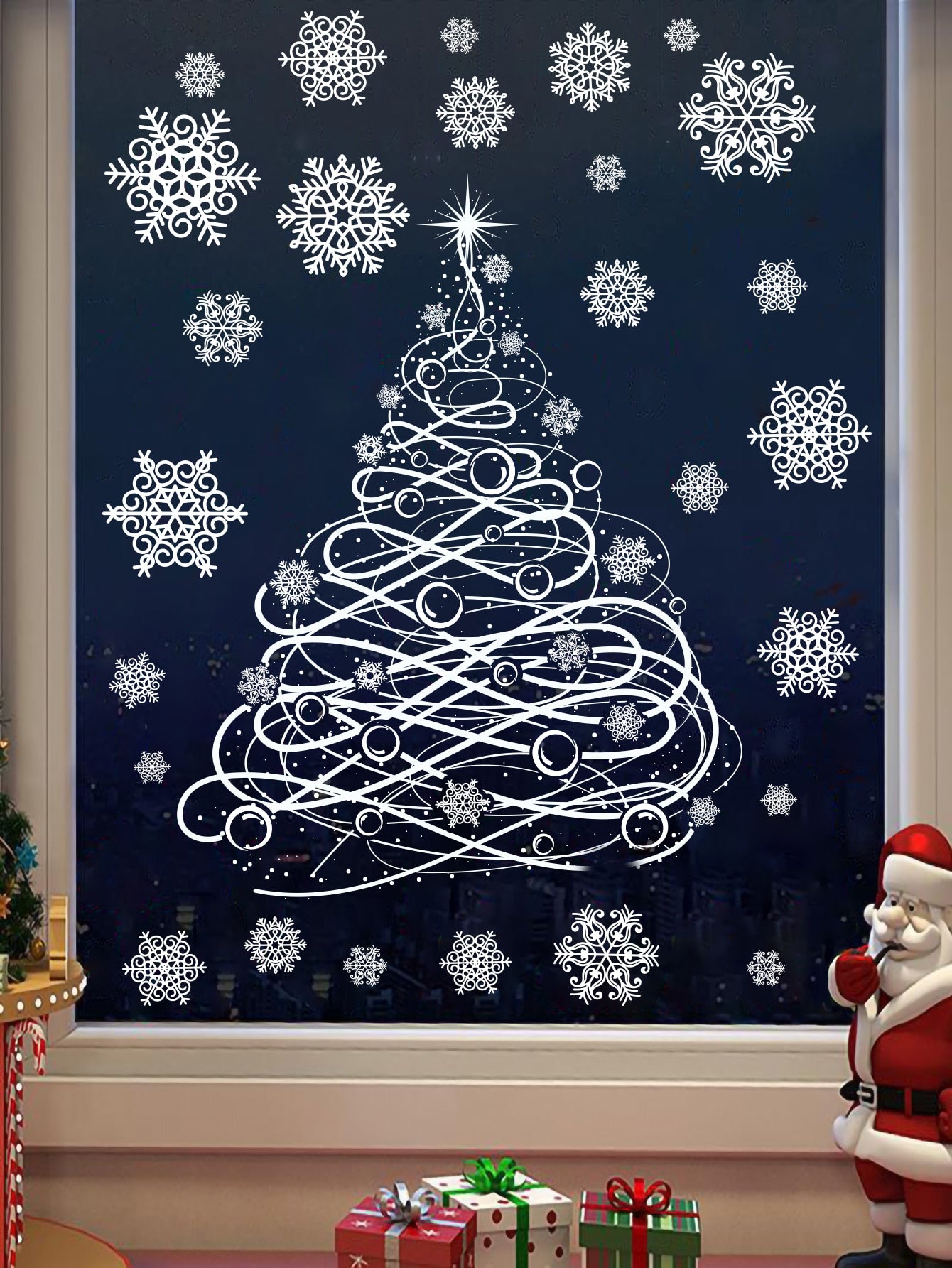 1pc White Christmas Tree & Snowflake Pattern Creative Decorative Sticker