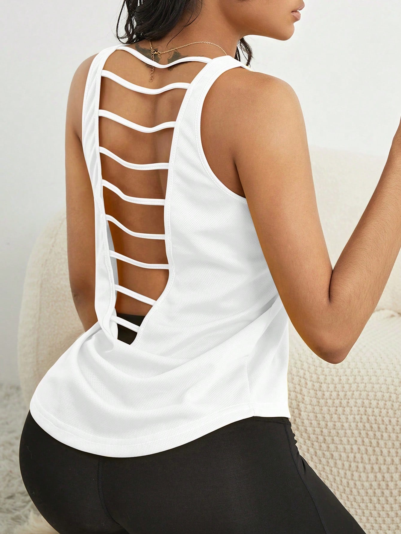 SHEIN Sport Studio Cut Out Backless Absorbs Sweat Breathable Softness Sports Tank