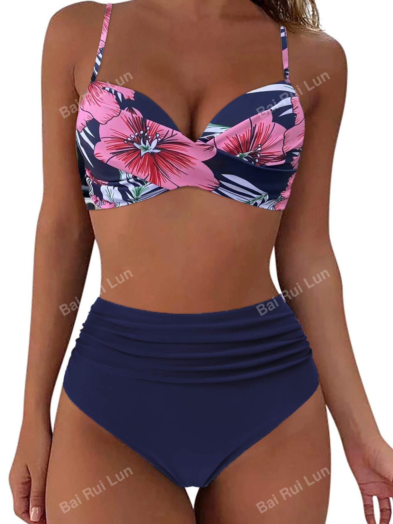 Women's Sexy Push-Up 3-Piece Bikini Set With Floral Pattern (Random Color)