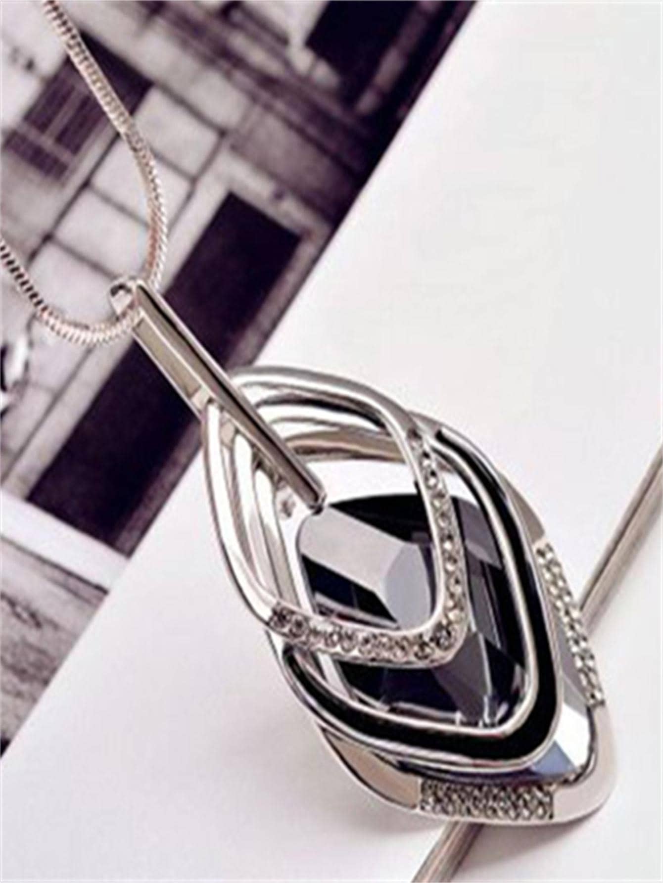 1 piece of fashion jewelry sweater chain necklace personalized long multi-level geometric man-made crystal pendant necklace high-end women's long versatile tassel