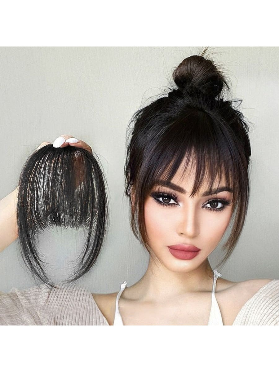 Clip In Bangs Front Neat Dark Brown Bangs Hairpiece Synthetic Fake False Hair Piece Bangs Hairpiece Clip In Hair Extensions For Women Heat Resistant