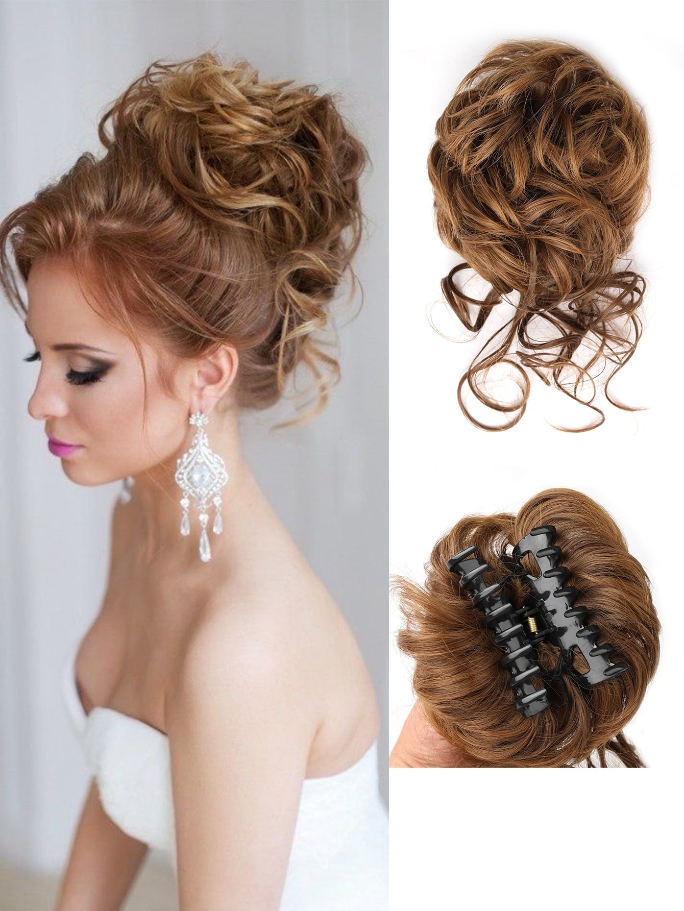 Bun Hairpiece For Women Clip In Claw Hair Pieces Synthetic Chignon Super Long Tousled Updo Hair Bun Extensions Wave Curly Hairpieces For Daily Wear