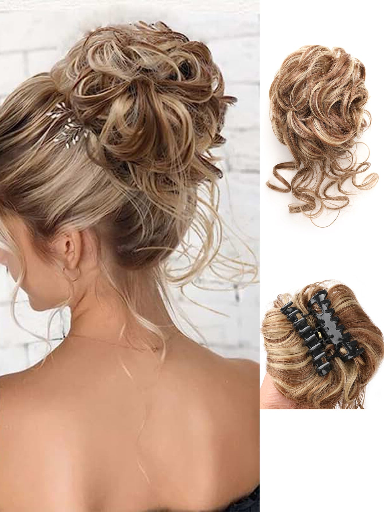 Bun Hairpiece For Women Clip In Claw Hair Pieces Synthetic Chignon Super Long Tousled Updo Hair Bun Extensions Wave Curly Hairpieces For Daily Wear