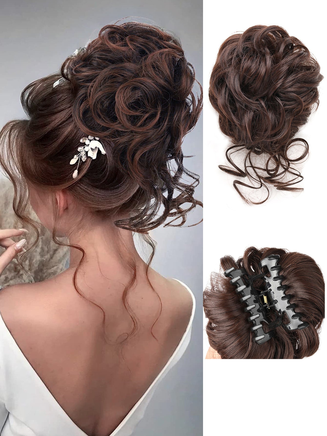 Bun Hairpiece For Women Clip In Claw Hair Pieces Synthetic Chignon Super Long Tousled Updo Hair Bun Extensions Wave Curly Hairpieces For Daily Wear