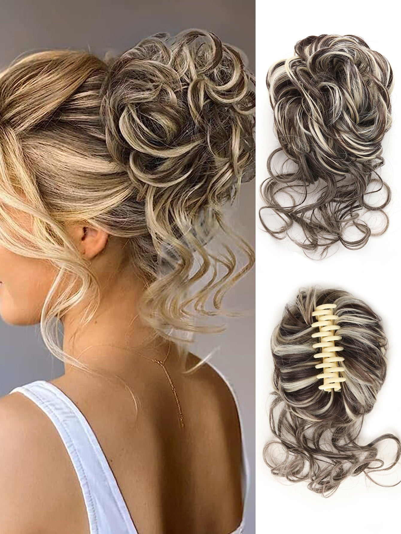 Bun Hairpiece For Women Clip In Claw Hair Pieces Synthetic Chignon Super Long Tousled Updo Hair Bun Extensions Wave Curly Hairpieces For Daily Wear