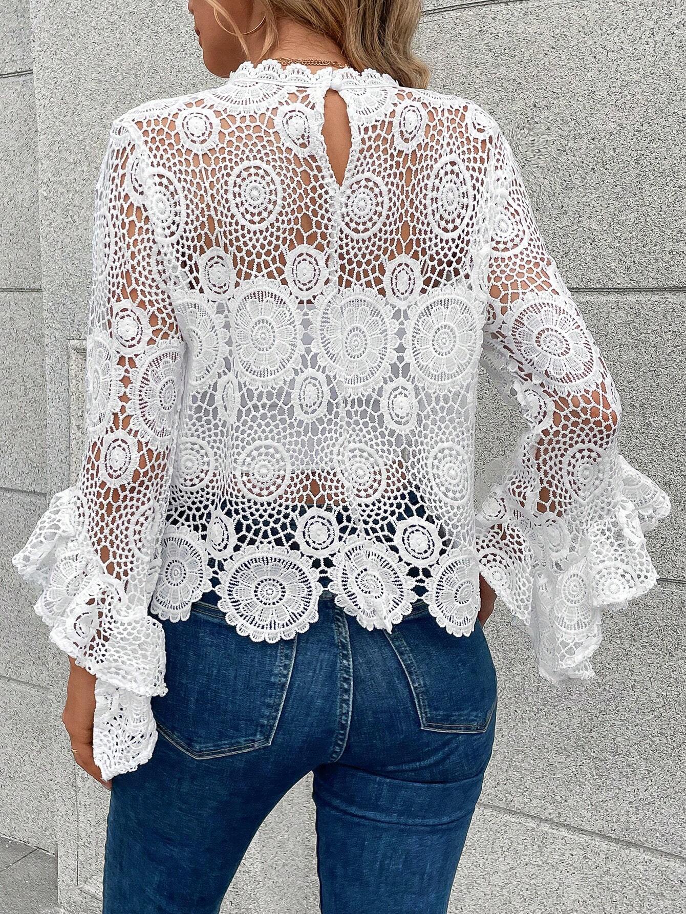 Essnce Guipure Lace Flounce Sleeve Blouse