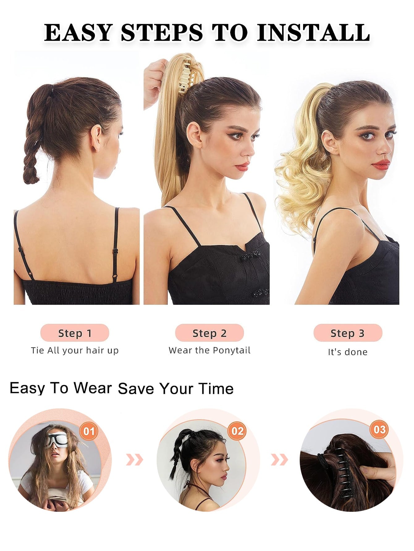 Bun Hairpiece For Women Clip In Claw Hair Pieces Synthetic Chignon Super Long Tousled Updo Hair Bun Extensions Wave Curly Hairpieces For Daily Wear