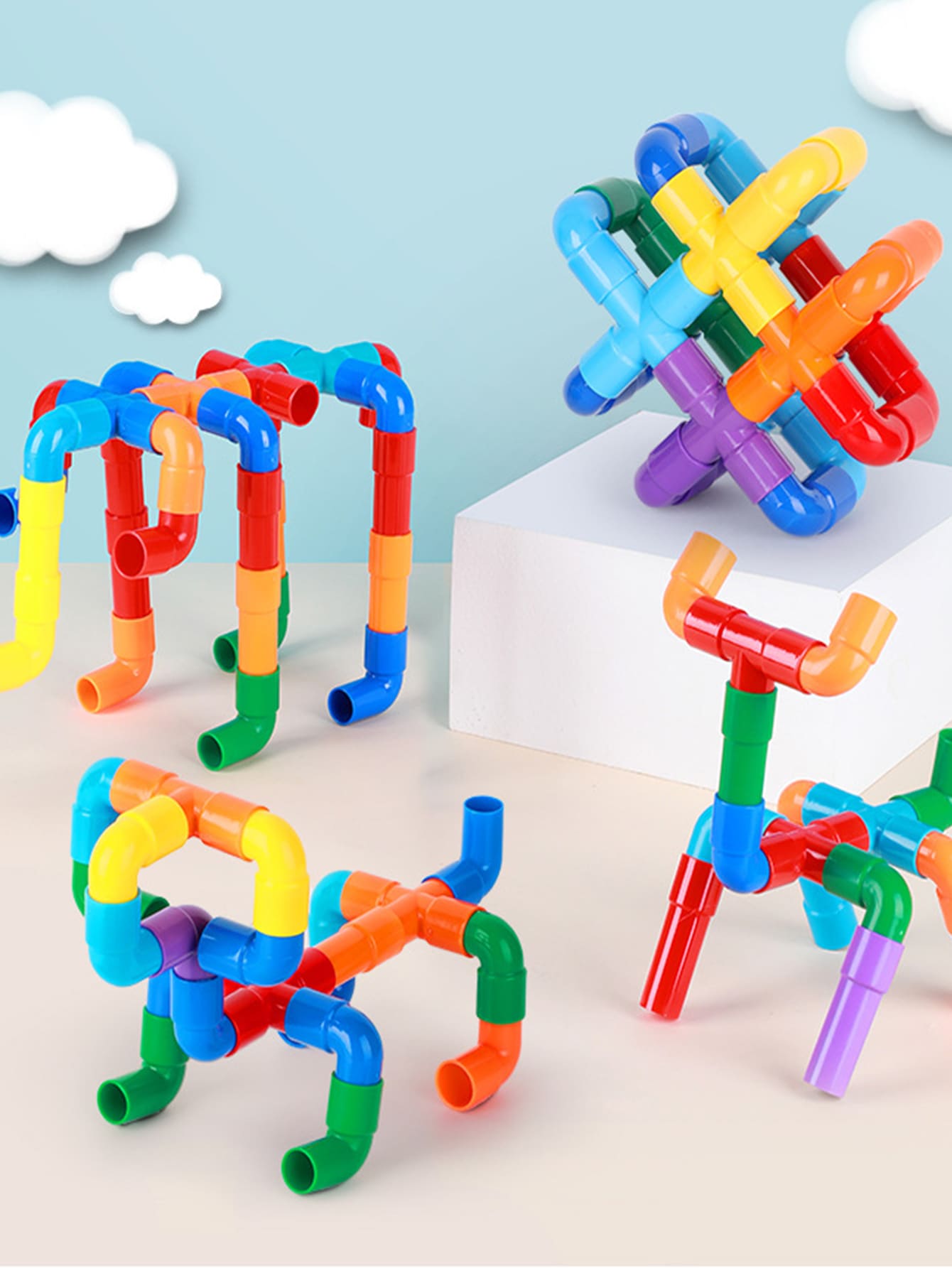 Christmas Decoration 50-Piece DIY Water Building Blocks Toys: Montessori Water Pipe Building Blocks Toy - Educational Toys For Perfect Gift!