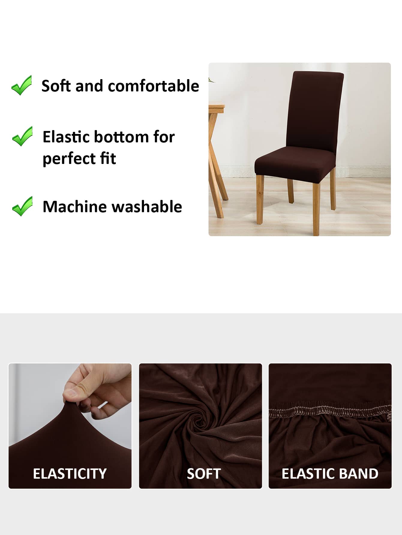 4pcs/6pcs Coffee Color Chair Covers, Modern Style Removable Elastic Polyester Fiber Chair Slipcovers, Suitable For Home Living Room Dining Room Bedroom, All Seasons