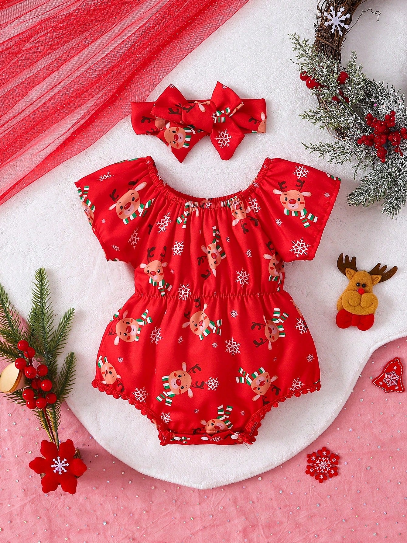 Baby Girl Christmas Print Bodysuit