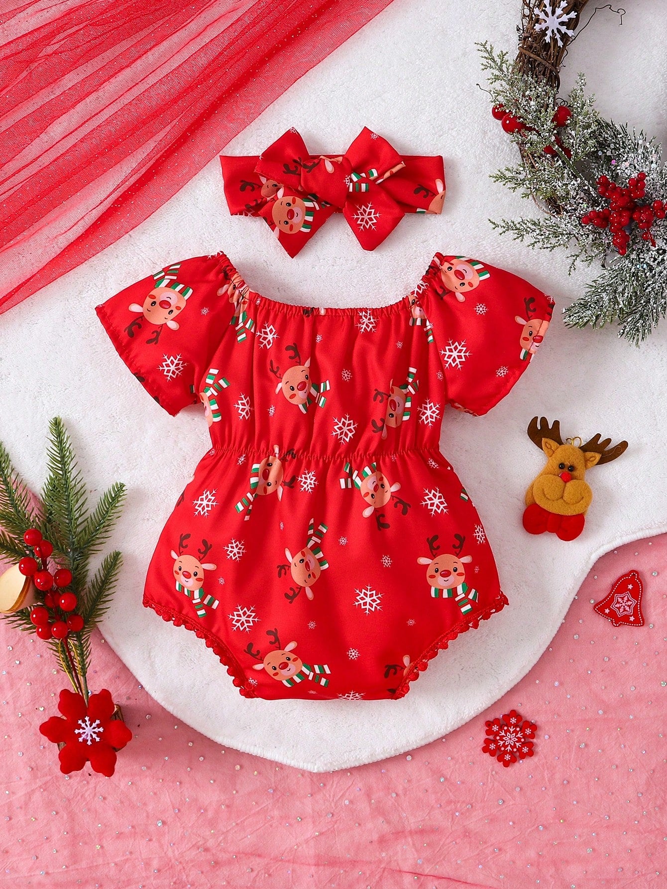 Baby Girl Christmas Print Bodysuit