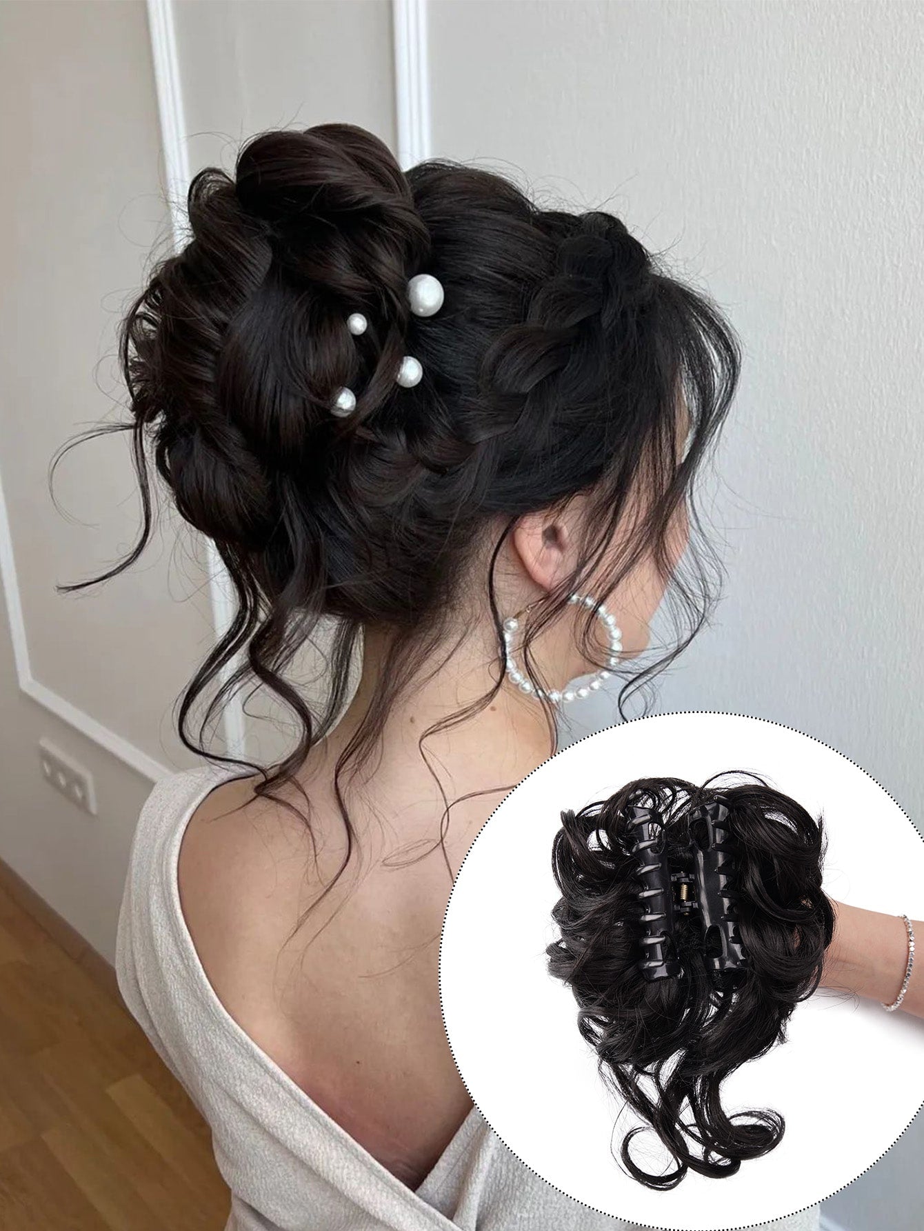 Claw Clip Messy Bun Hair Pieces For Women Tousled Updo Ponytail Synthetic Curly Wavy Bun Hair Extension With Hair Clips