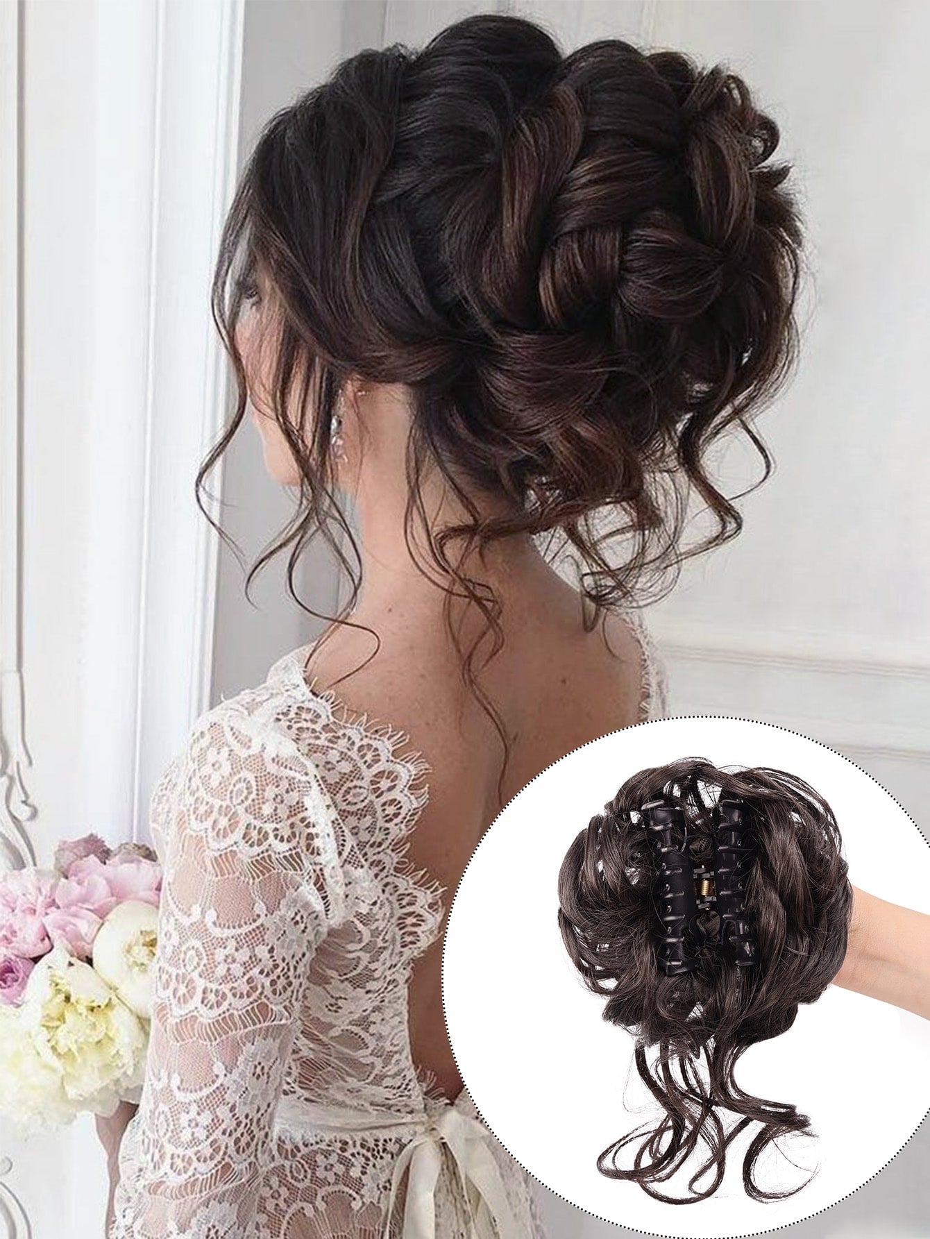 Claw Clip Messy Bun Hair Pieces For Women Tousled Updo Ponytail Synthetic Curly Wavy Bun Hair Extension With Hair Clips