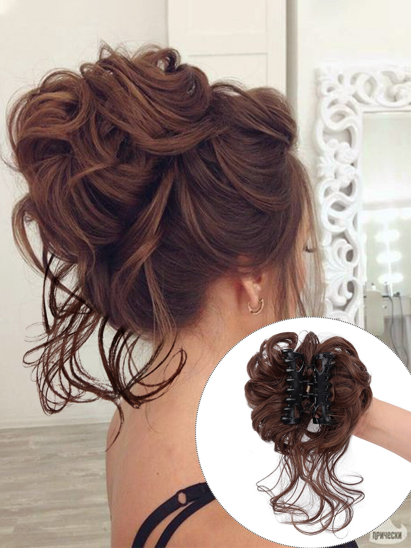 Claw Clip Messy Bun Hair Pieces For Women Tousled Updo Ponytail Synthetic Curly Wavy Bun Hair Extension With Hair Clips