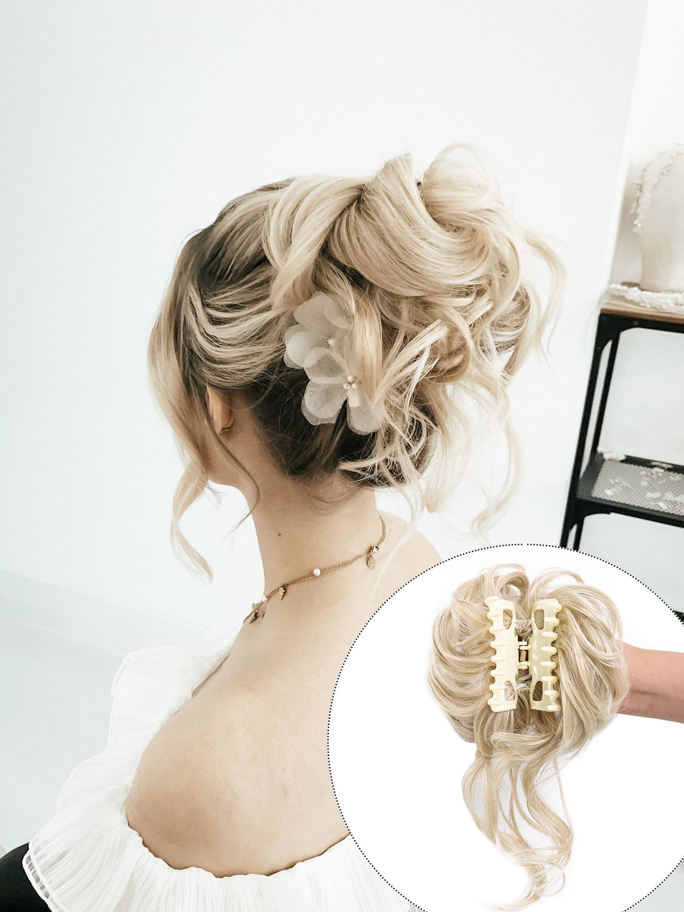 Claw Clip Messy Bun Hair Pieces For Women Tousled Updo Ponytail Synthetic Curly Wavy Bun Hair Extension With Hair Clips