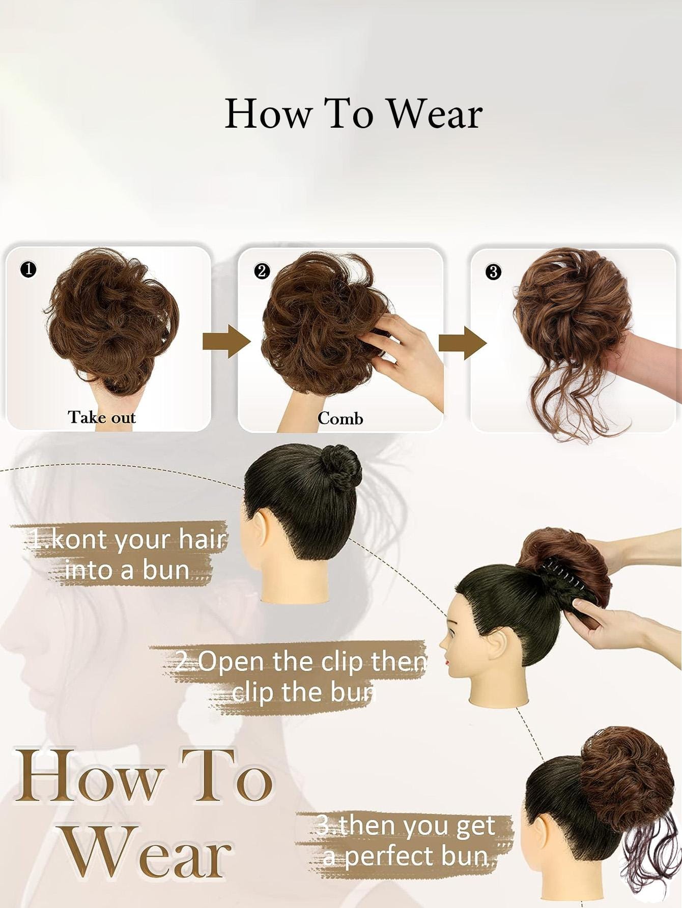 Claw Clip Messy Bun Hair Pieces For Women Tousled Updo Ponytail Synthetic Curly Wavy Bun Hair Extension With Hair Clips