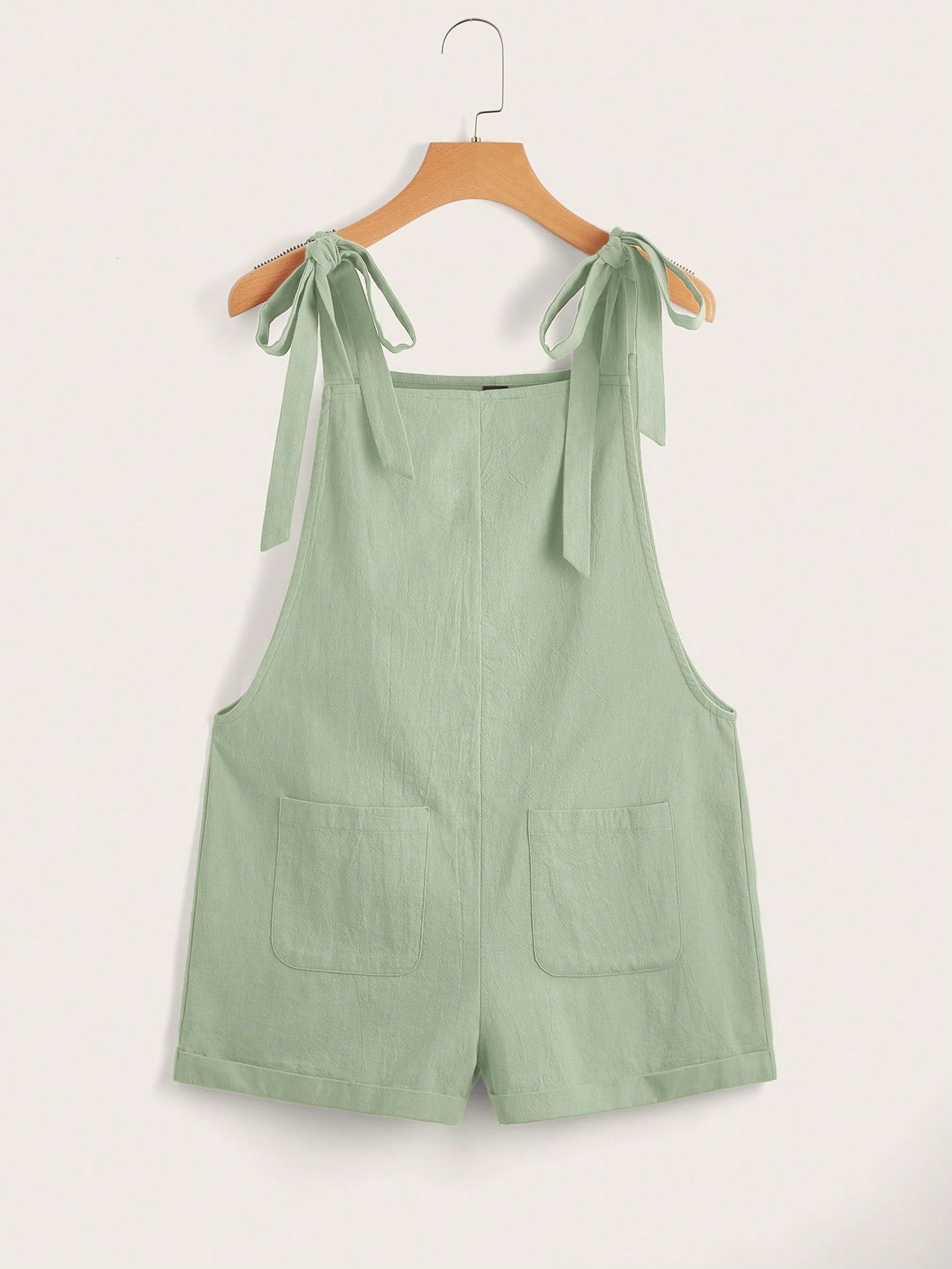 EZwear Summer Casual And Loose Black Knot Strap Pocket Patched Pinafore Short Romper