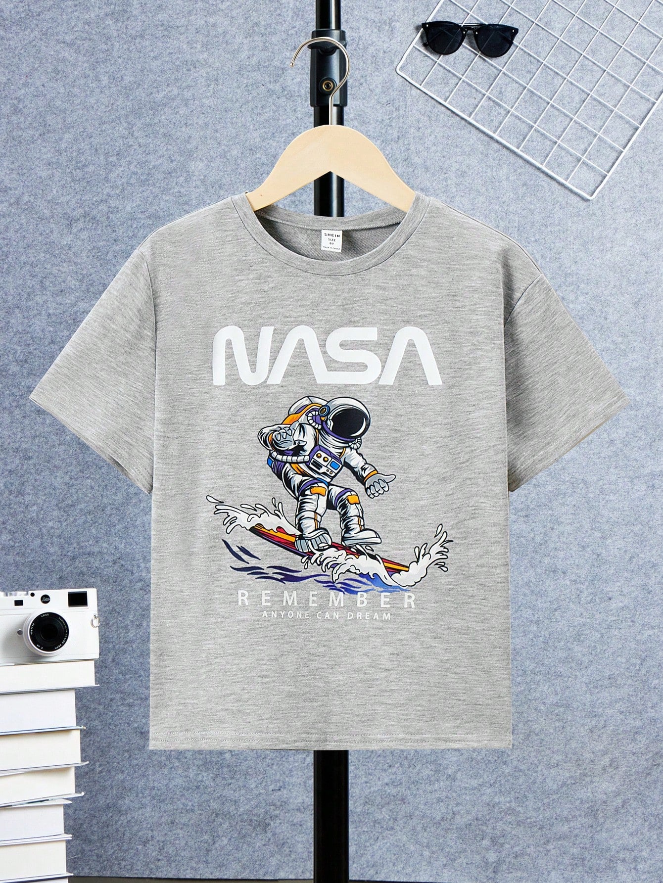 Tween Boy's Astronaut And Letter Printed Short Sleeve Casual T-Shirt, Summer