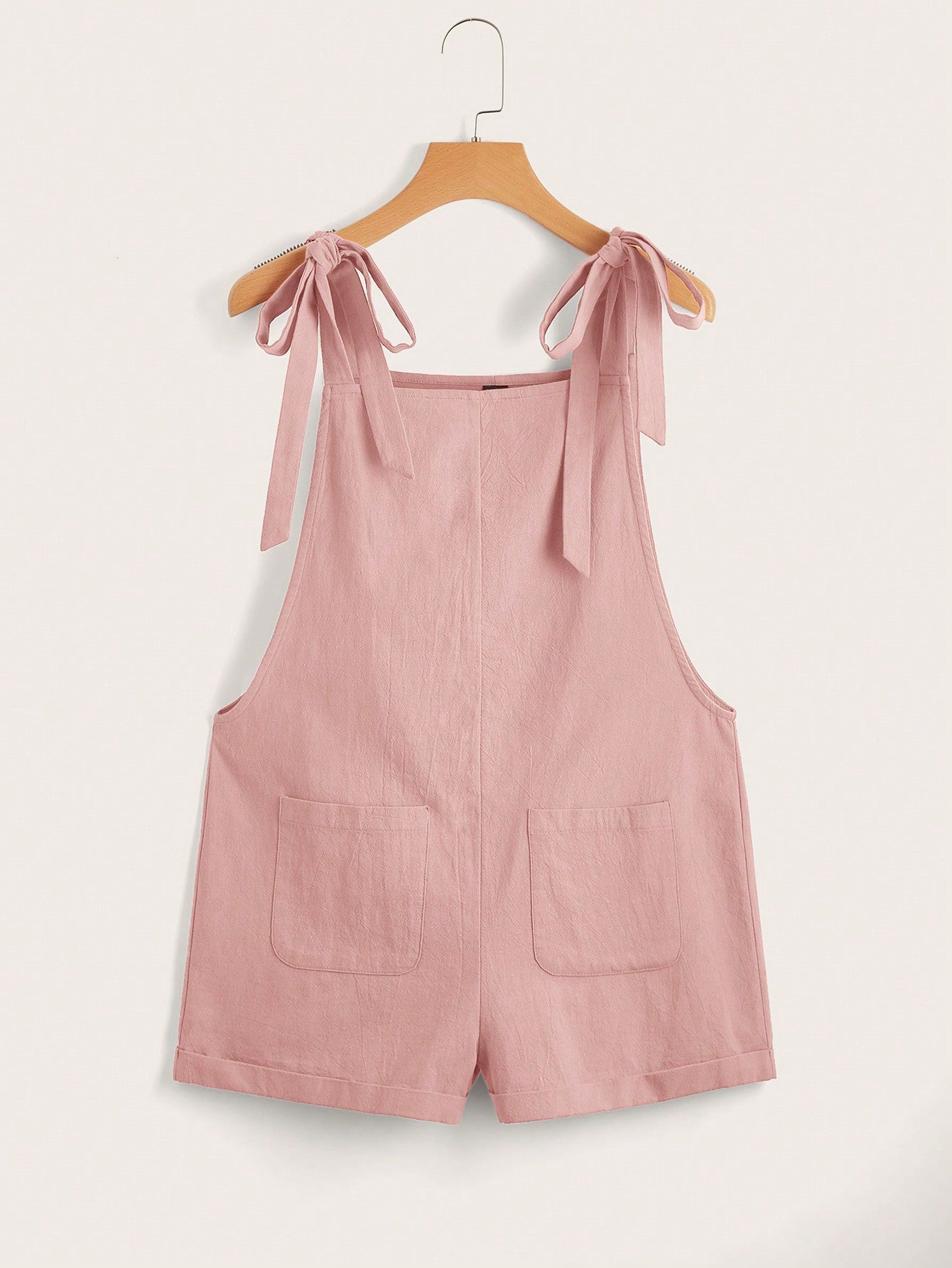 EZwear Summer Casual And Loose Black Knot Strap Pocket Patched Pinafore Short Romper