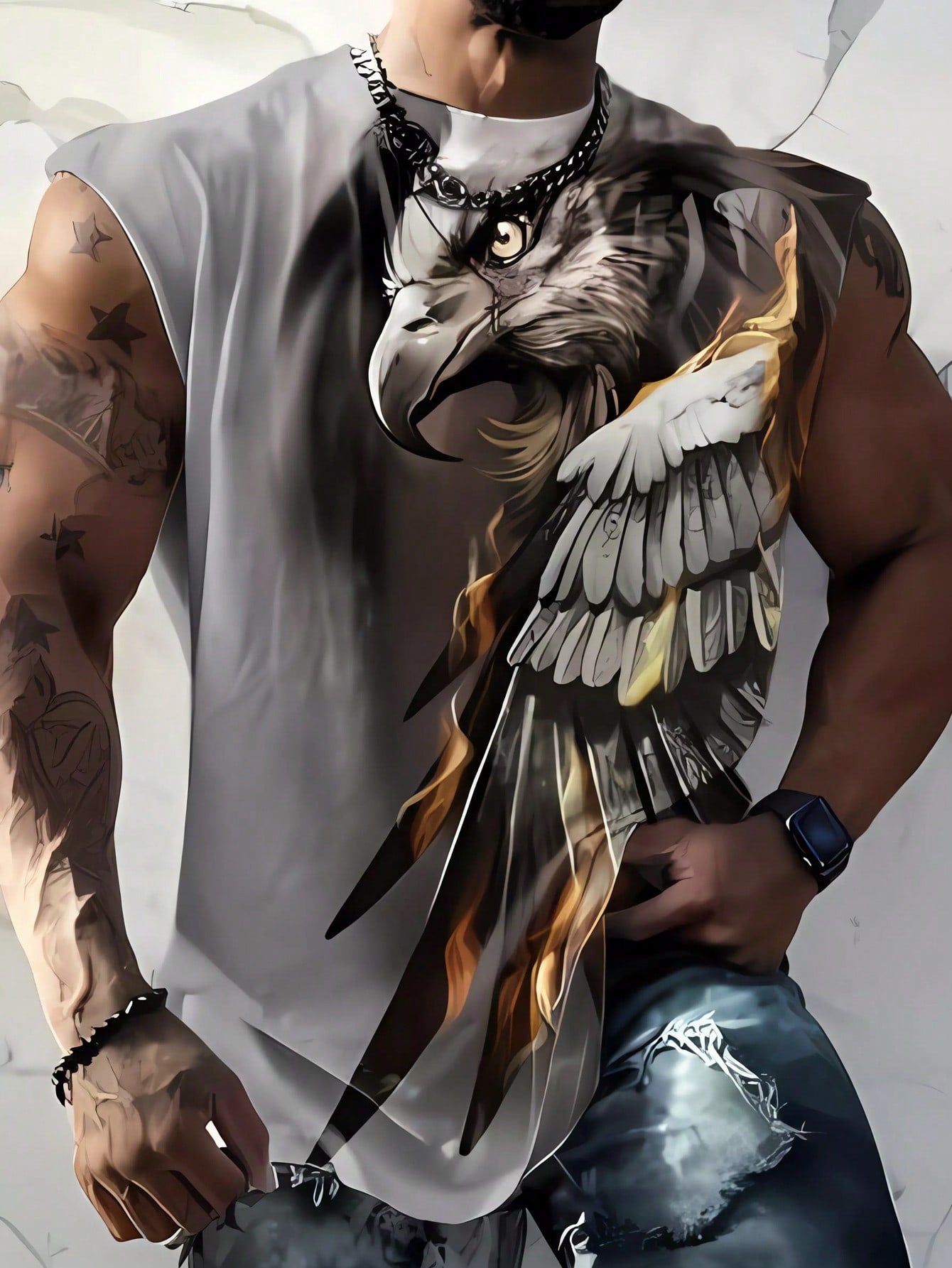 Manfinity LEGND Men Plus Size Eagle Pattern Tank Top Sleeveless Graphic Colorful Americana Tank Top