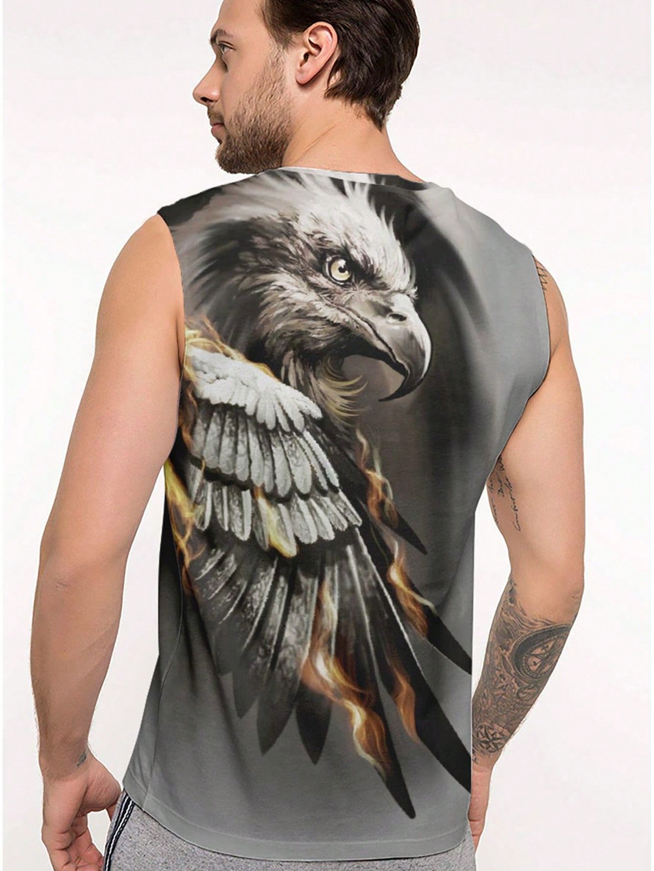 Manfinity LEGND Men Plus Size Eagle Pattern Tank Top Sleeveless Graphic Colorful Americana Tank Top