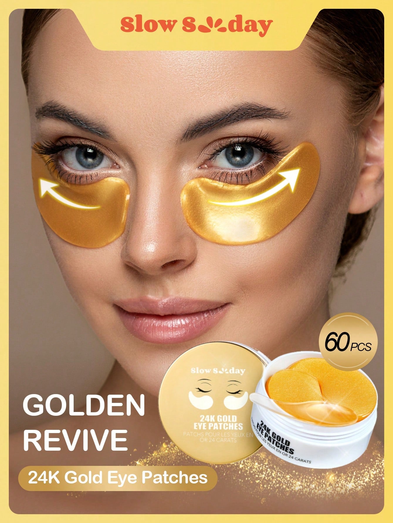 SlowSunday Under Eye Collagen Patches Eye Masks with 24K Gold, Eye Gel Treatment Masks for Puffy Eyes, Eye Pads for Dark Circles, Under Eye Bags, Anti Wrinkle, Moisturizing Improves Elasticity 30 PAIRS