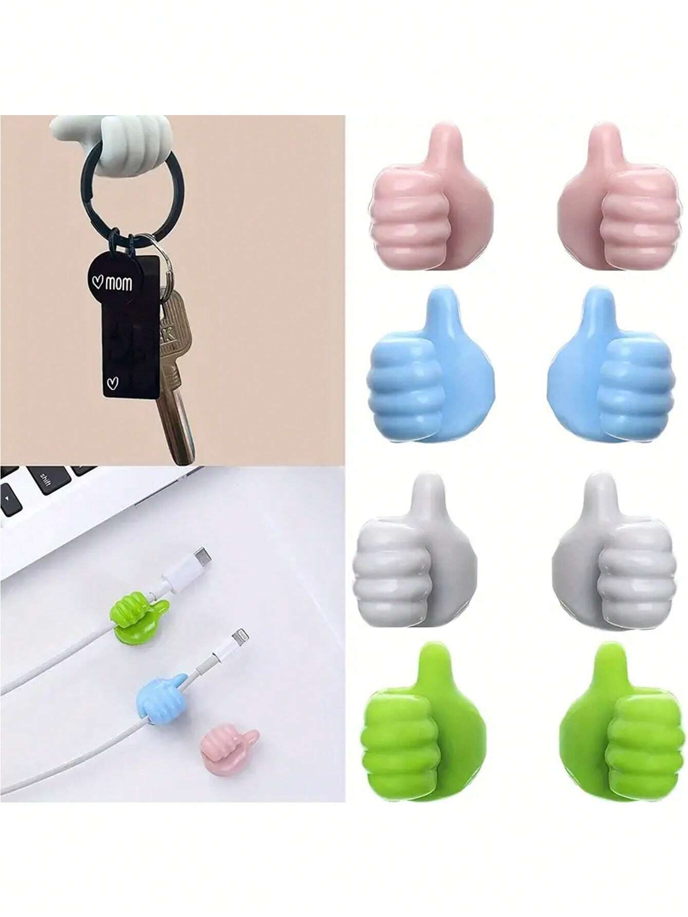 8pcs Hand-Shaped Rubber Holder Glasses Cable Power Cord Charging Line Self Adhesive Mini Hook Car Storag Organizer Gadget Decorations For Travel Car Accessaries Car Accessaries Interior