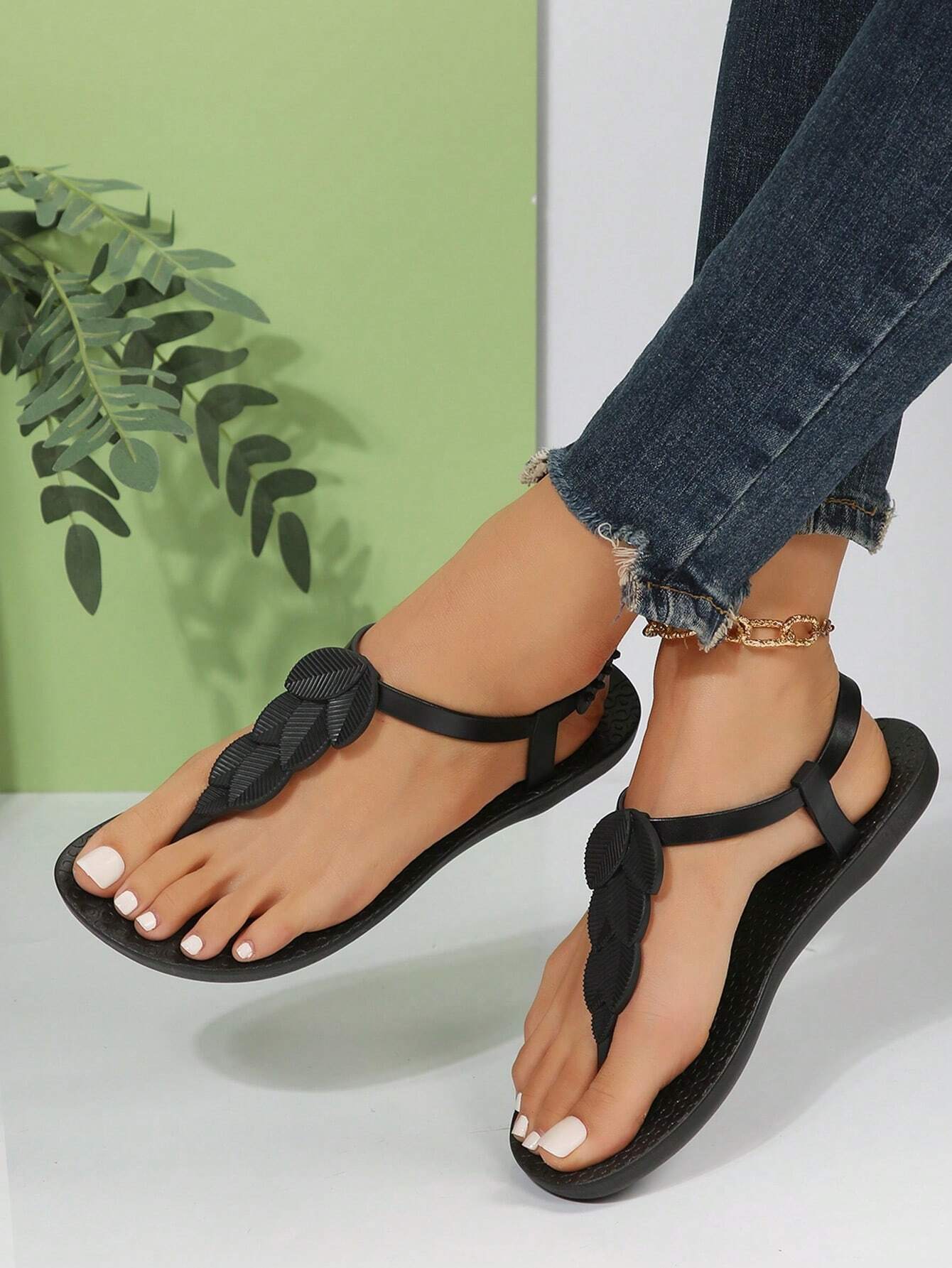 Women's Open Toe Flat Sandals, Fashionable Outdoor Shoes