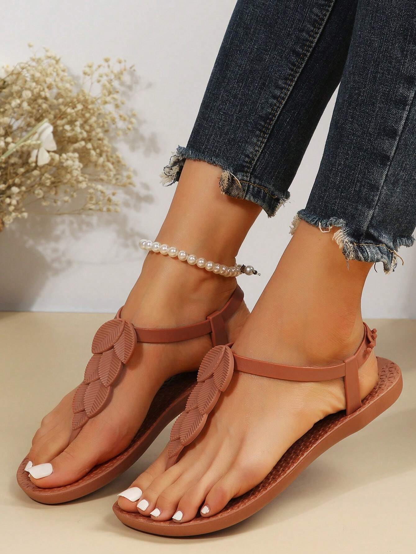 Women's Open Toe Flat Sandals, Fashionable Outdoor Shoes