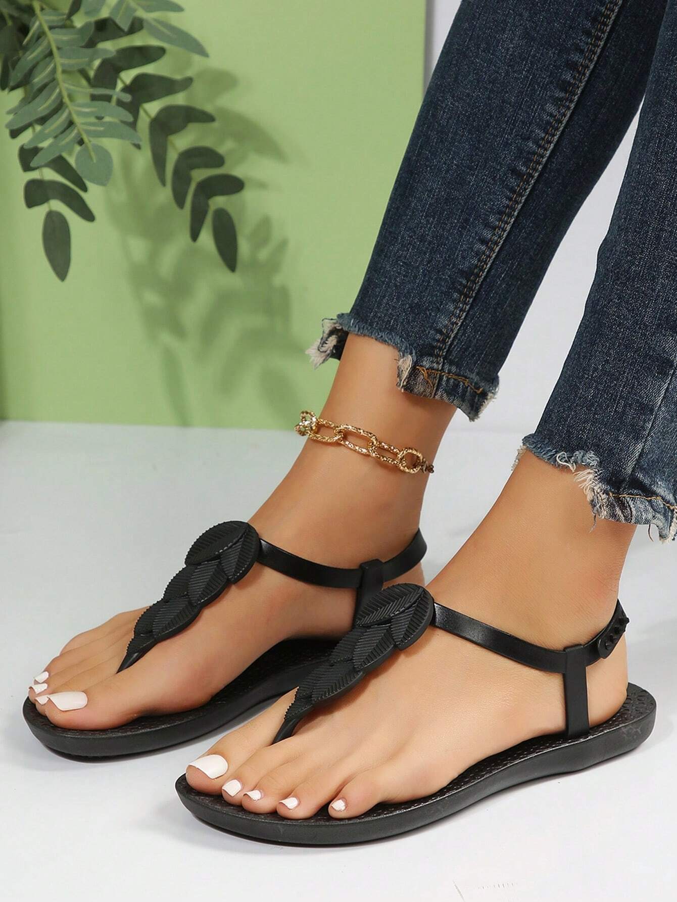 Women's Open Toe Flat Sandals, Fashionable Outdoor Shoes