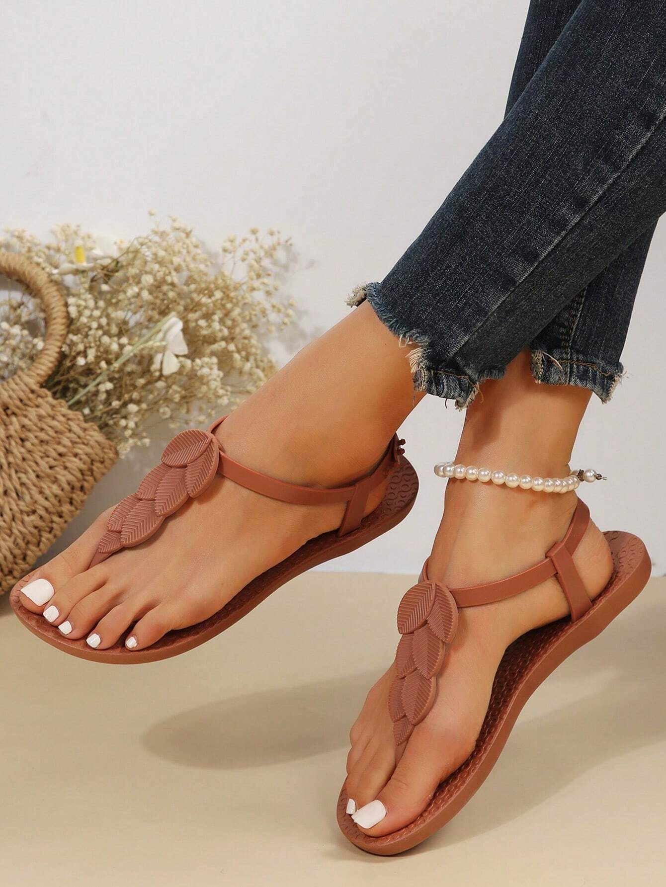 Women's Open Toe Flat Sandals, Fashionable Outdoor Shoes