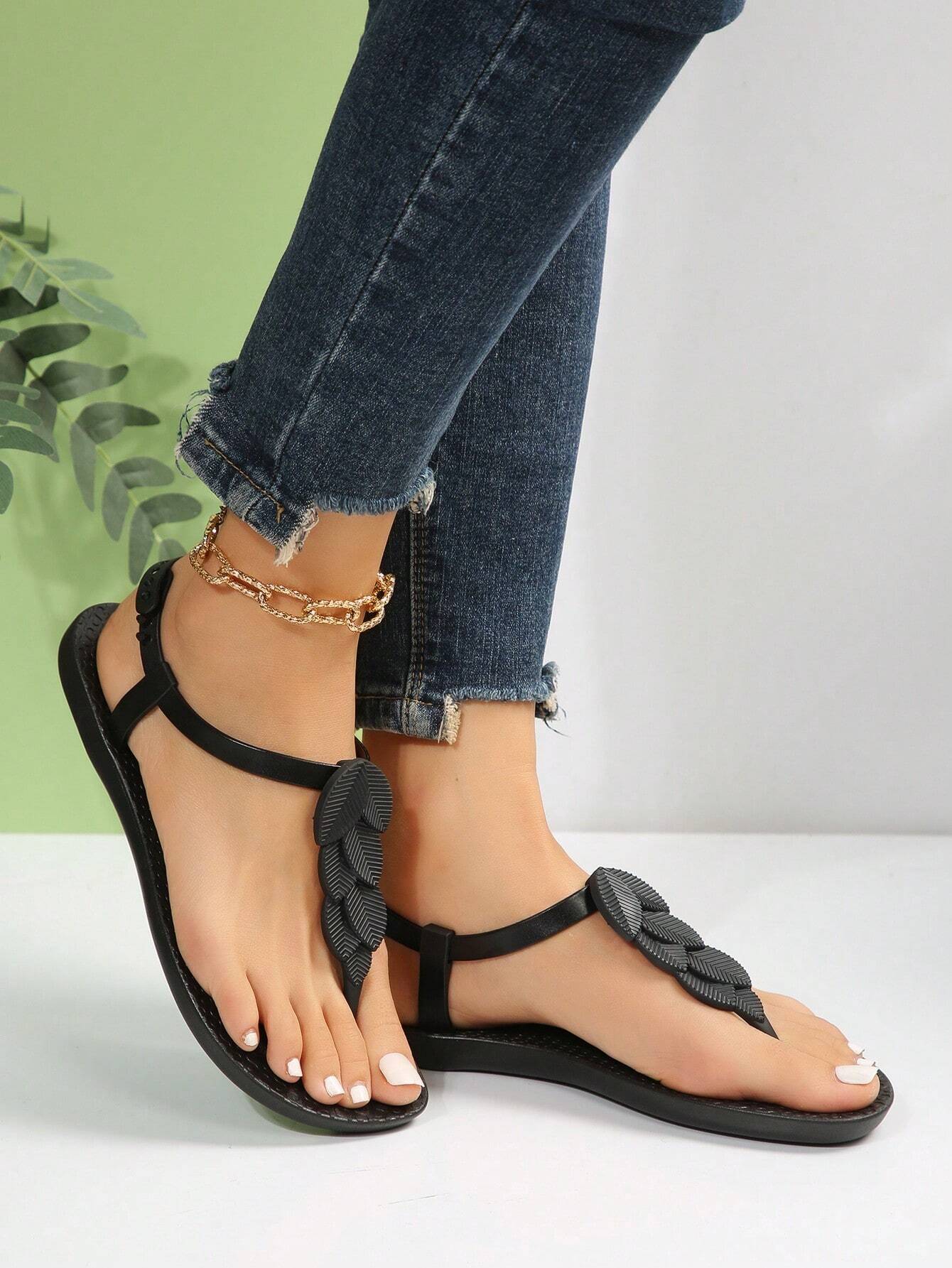 Women's Open Toe Flat Sandals, Fashionable Outdoor Shoes