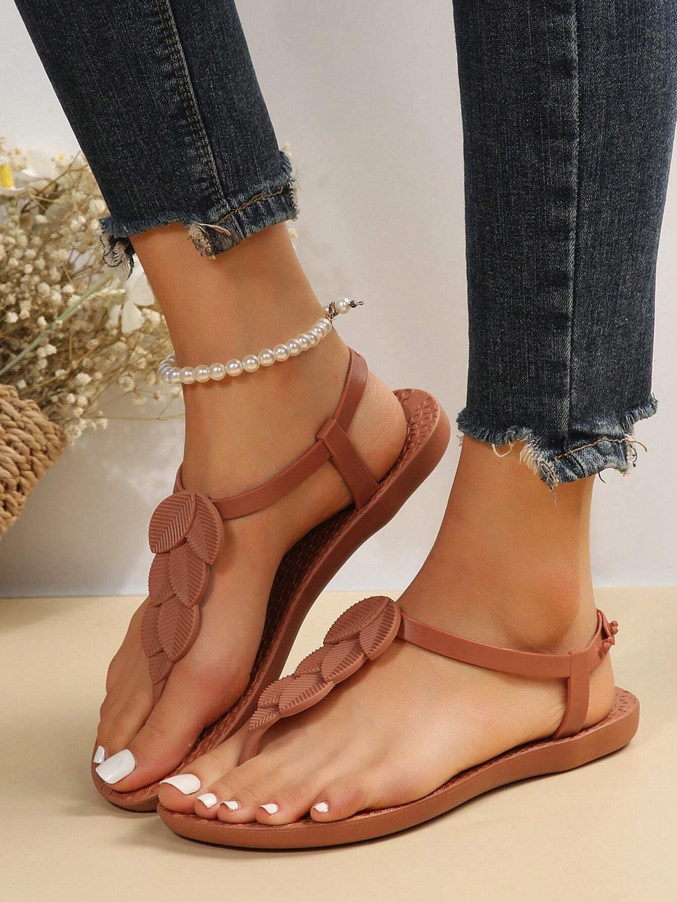 Women's Open Toe Flat Sandals, Fashionable Outdoor Shoes