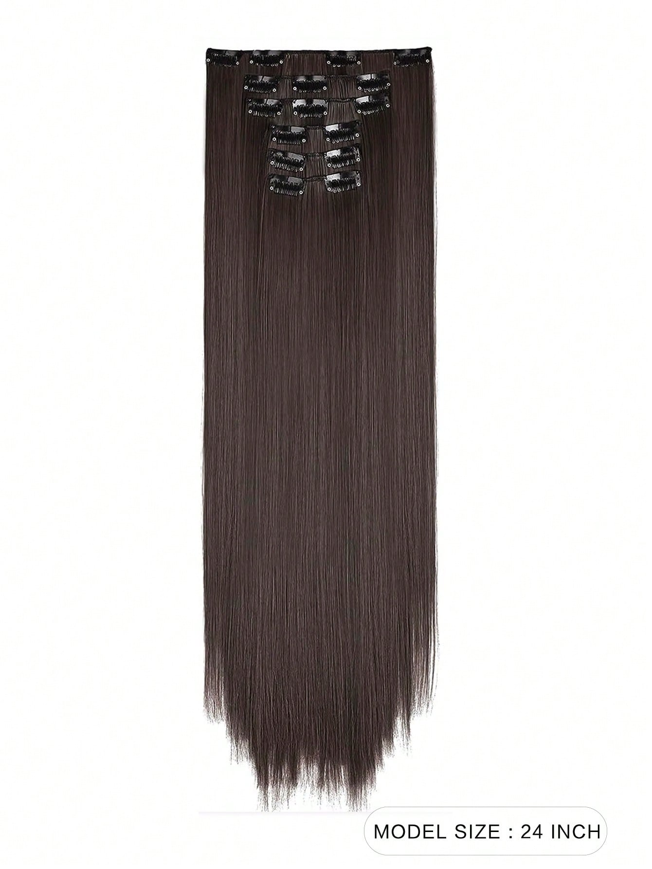 Clip in Hair Extensions, Hair Extensions Thick Long Lace Weft Lightweight Synthetic Hairpieces for Women Dark Brown