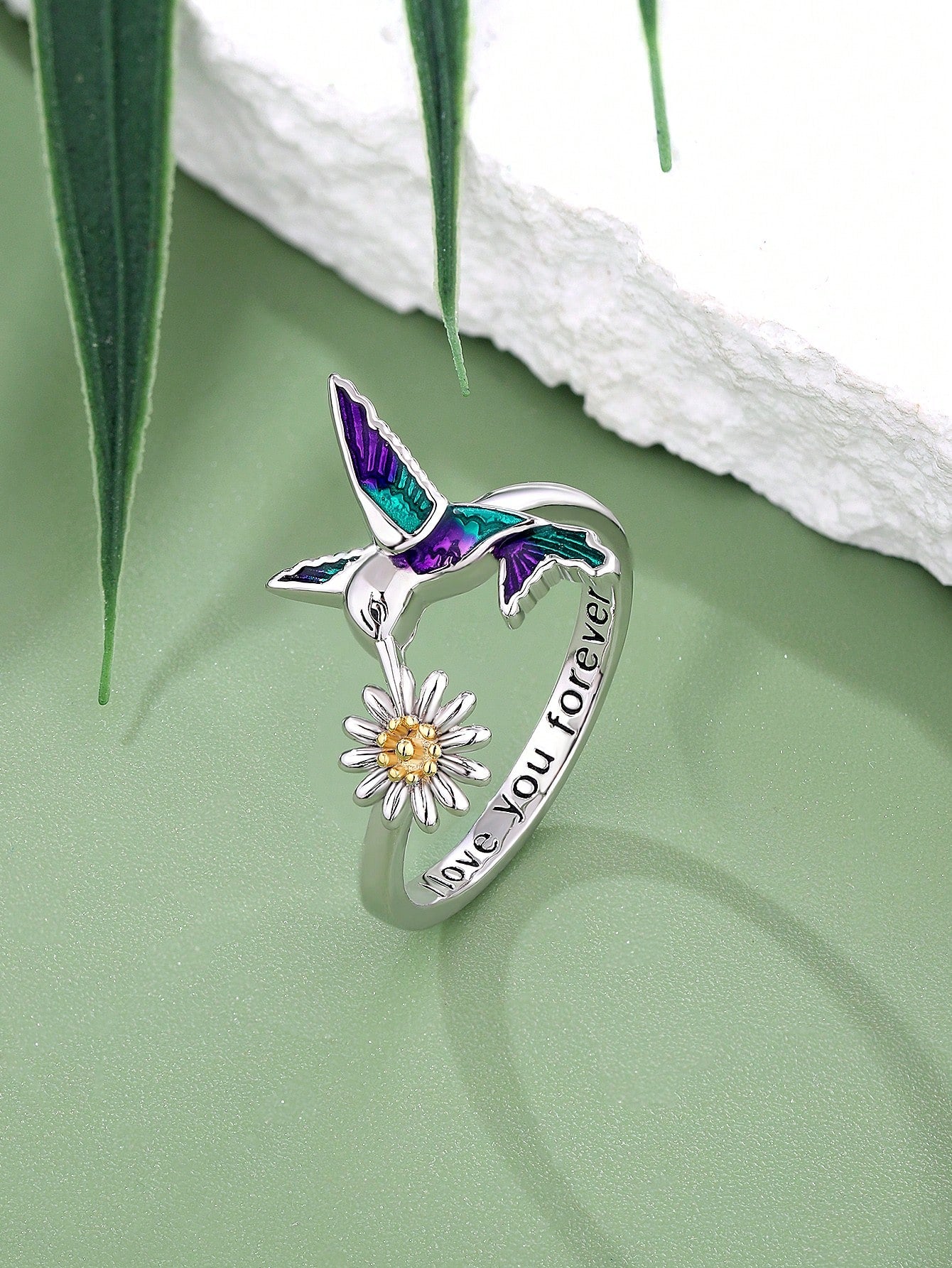 1pc Fashionable Handmade Enamel 925 Silver Hummingbird Ring Suitable For Women's Daily Wear