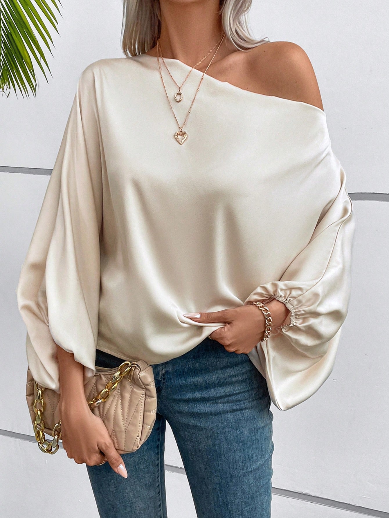 LUNE Ombre Asymmetrical Neck Batwing Sleeve Blouse