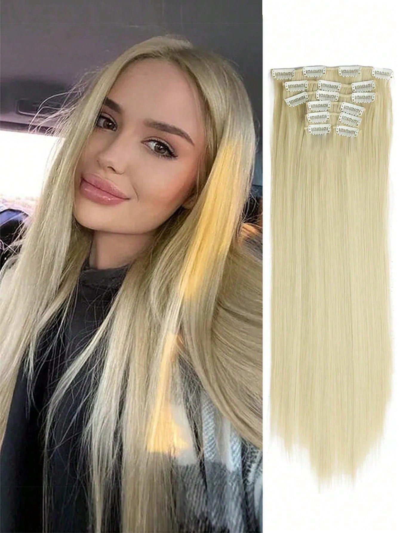 Clip in Hair Extensions, Hair Extensions Thick Long Lace Weft Lightweight Synthetic Hairpieces for Women Dark Brown