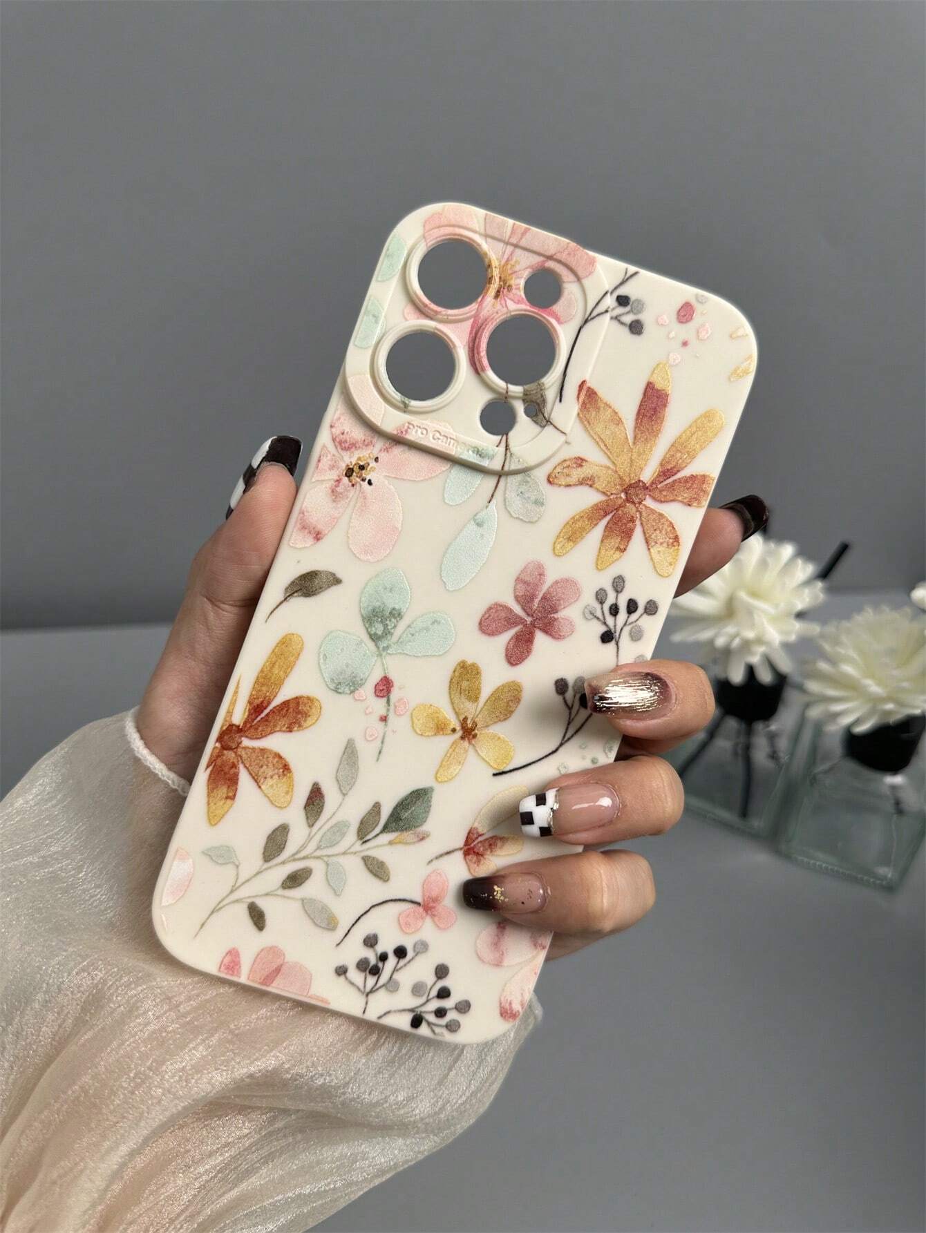 Floral 1pc Transparent TPU Airbag Shockproof Phone Case With Painted Pattern, Compatible With Apple And Samsung Models