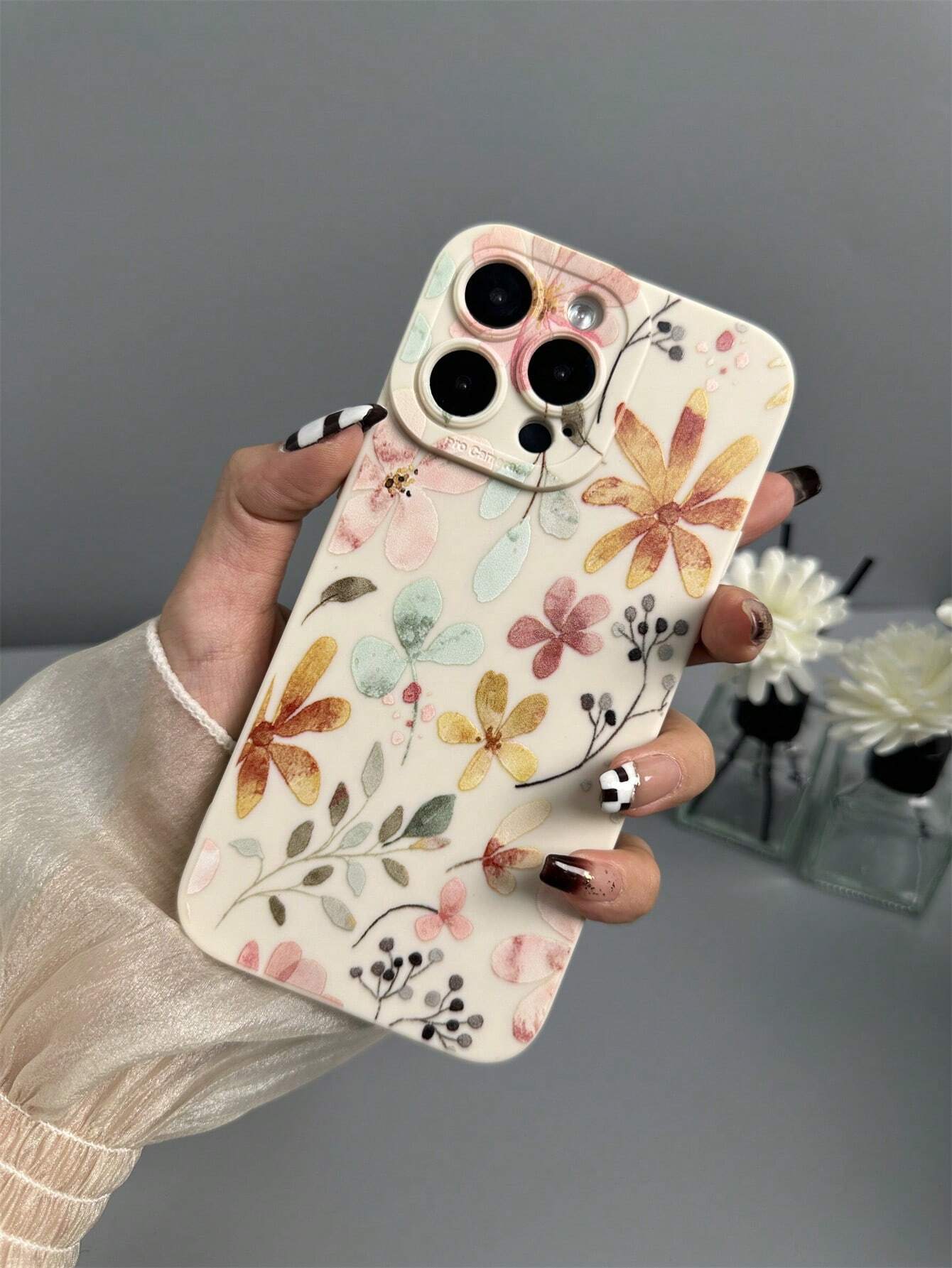 Floral 1pc Transparent TPU Airbag Shockproof Phone Case With Painted Pattern, Compatible With Apple And Samsung Models