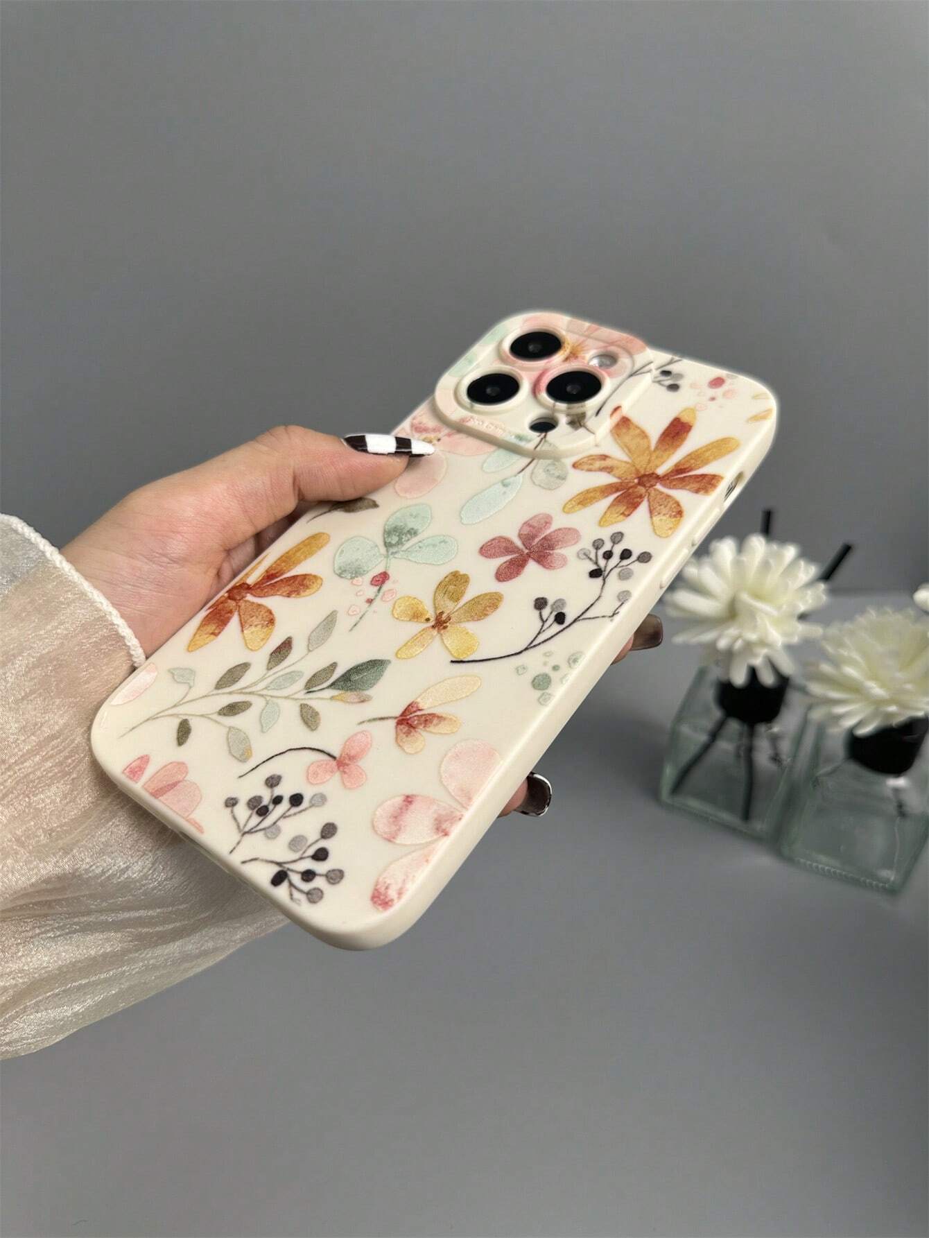 Floral 1pc Transparent TPU Airbag Shockproof Phone Case With Painted Pattern, Compatible With Apple And Samsung Models