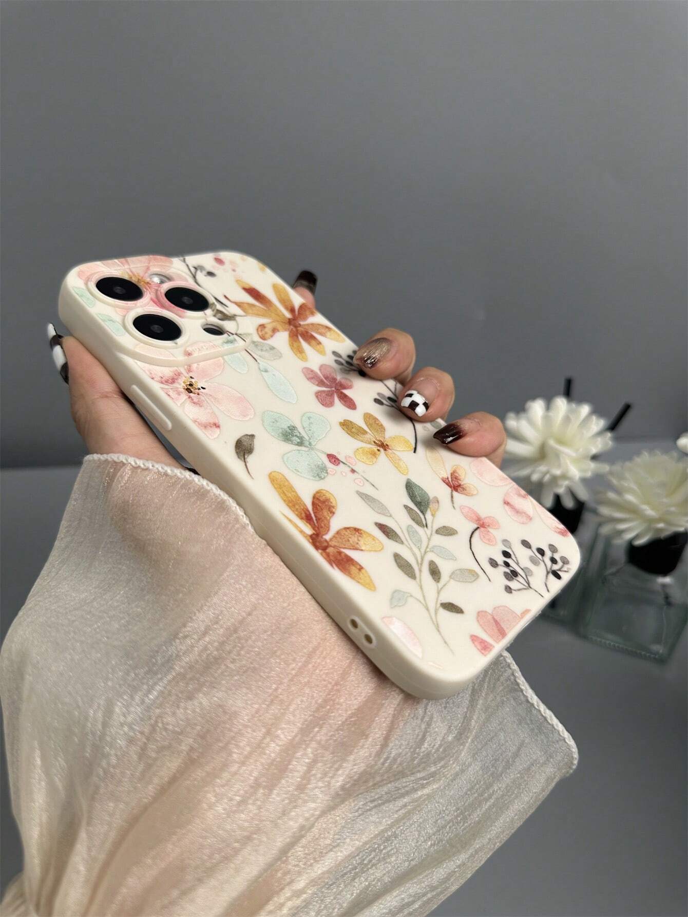 Floral 1pc Transparent TPU Airbag Shockproof Phone Case With Painted Pattern, Compatible With Apple And Samsung Models