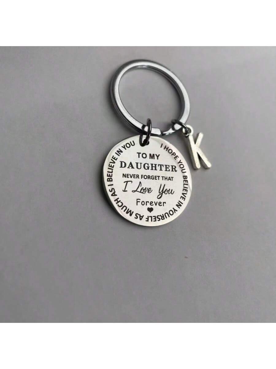 1pc DAUGHTER Initials A-Z Pendant Key Ring Round Stainless Steel Laser Engraving Love Personalized Keychain for Son or Daughter - Perfect Birthday or Christmas Stocking Gift