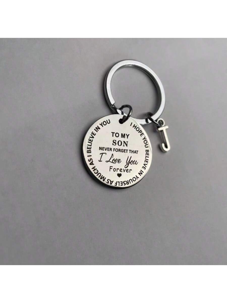 Street 1pc SON Initials A-Z Pendant Key Ring Round Stainless Steel Laser Engraving Love Personalized Keychain For Son Or Daughter - Perfect Birthday Or Christmas Stocking Gift