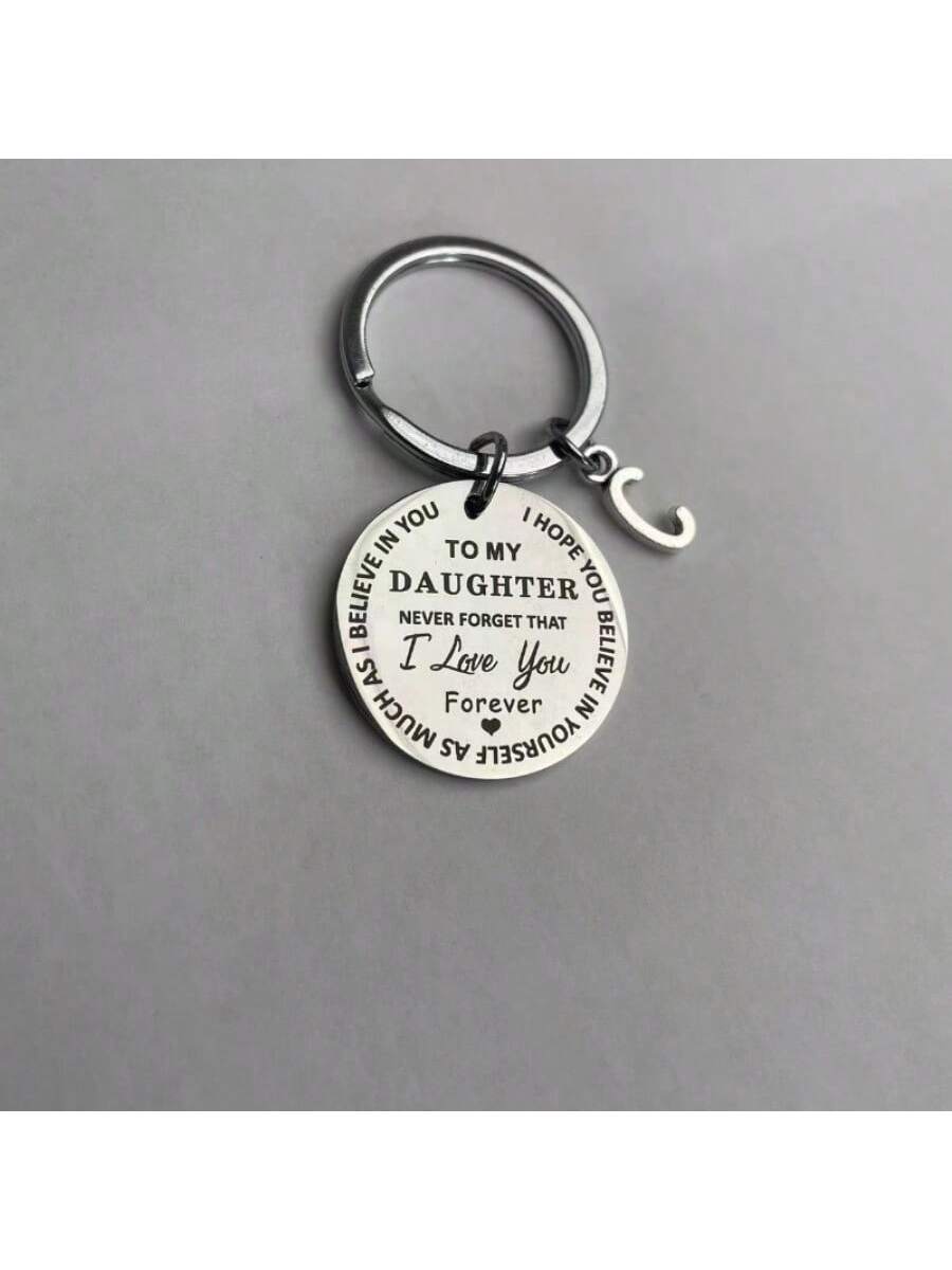 1pc DAUGHTER Initials A-Z Pendant Key Ring Round Stainless Steel Laser Engraving Love Personalized Keychain for Son or Daughter - Perfect Birthday or Christmas Stocking Gift