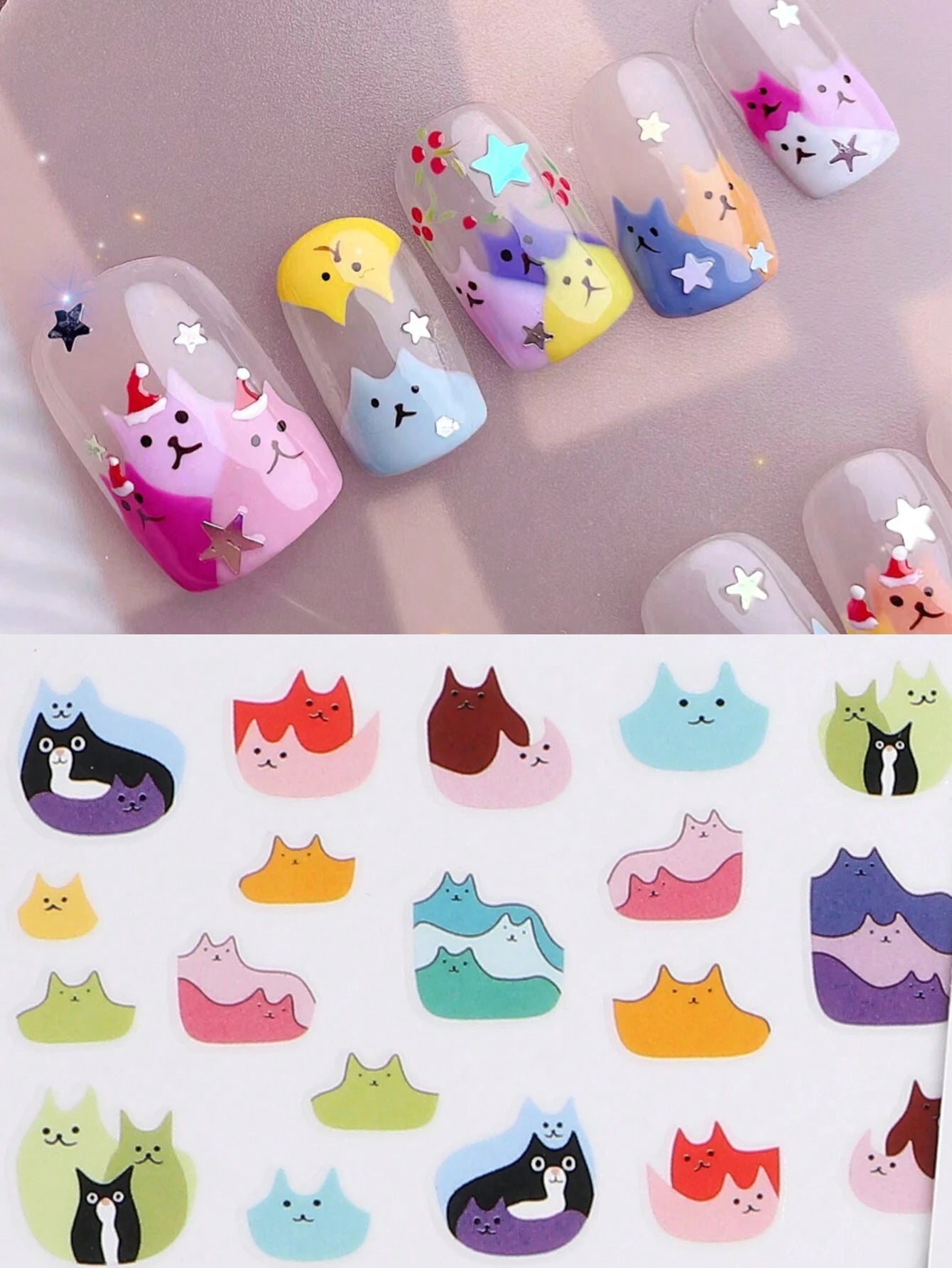 FULL BEAUTY 2pcs Cute Black Cat Nail Stickers 3D Cartoon Animal Self-Adhesive Nail Art Decals Sliders Decorations Manicure Accessories DIY