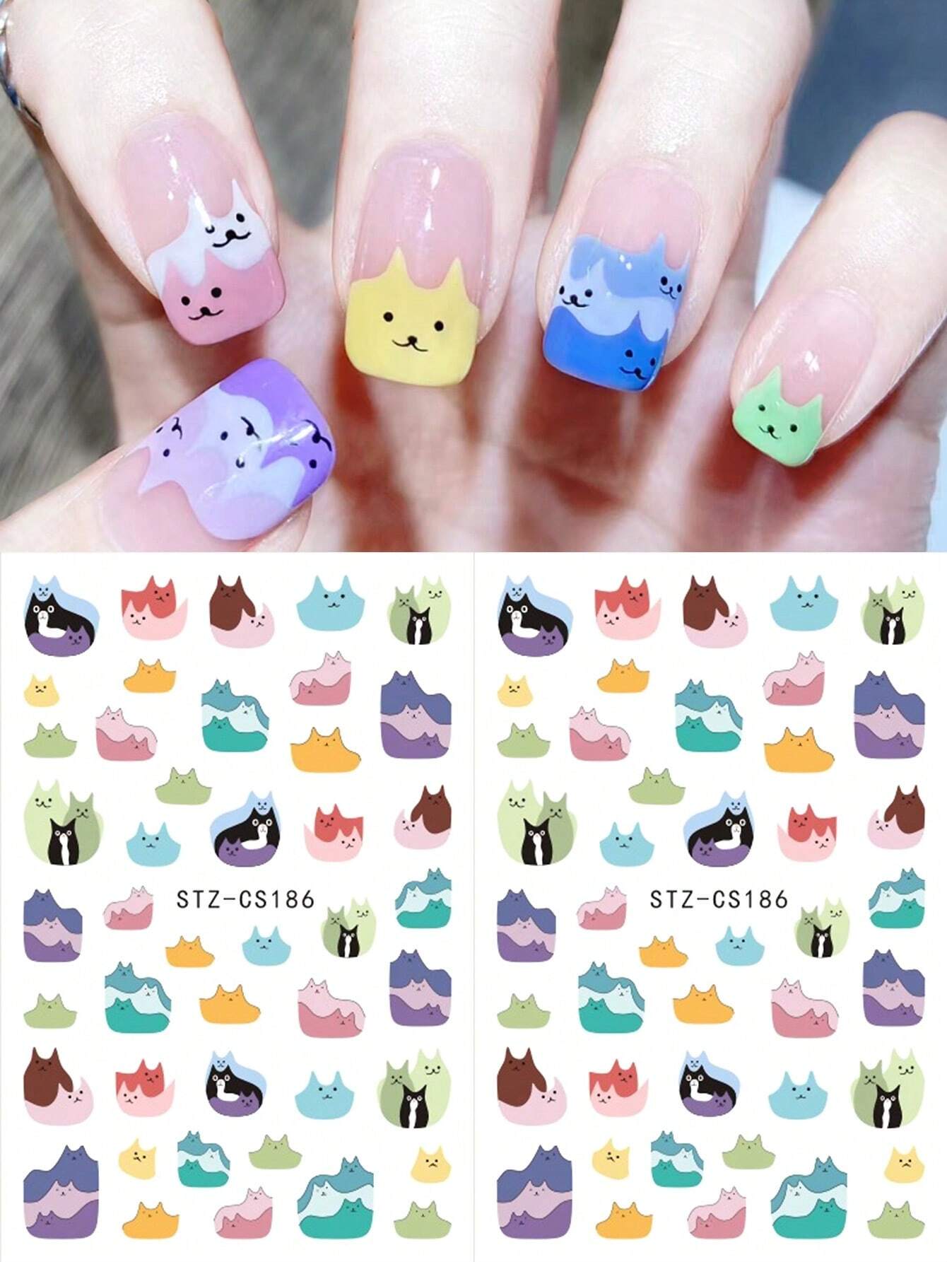 FULL BEAUTY 2pcs Cute Black Cat Nail Stickers 3D Cartoon Animal Self-Adhesive Nail Art Decals Sliders Decorations Manicure Accessories DIY